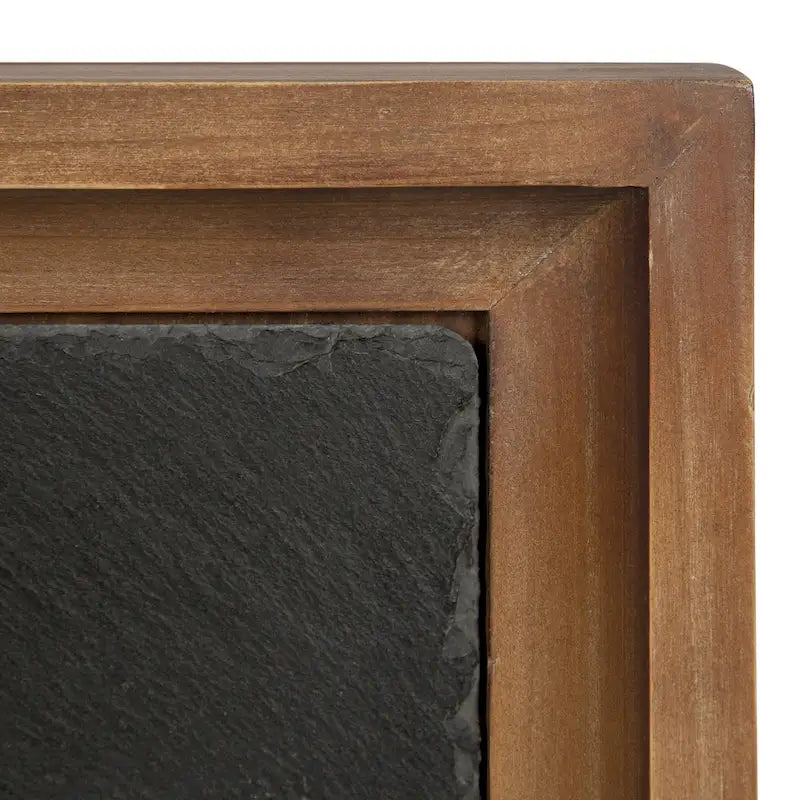 Table d'appoint – Marron rustique/Noir, Plateau en ardoise et Piétement en fer, Monoplace