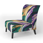 Fauteuil d'appoint à motif abstrait – Violet / Vert / Doré, Cadre moderne contemporain en polyester et bois, Utilisateur unique
