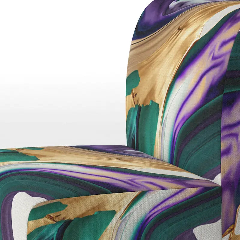 Fauteuil d'appoint à motif abstrait – Violet / Vert / Doré, Cadre moderne contemporain en polyester et bois, Utilisateur unique