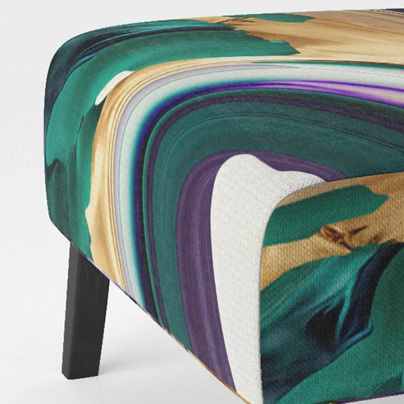 Fauteuil d'appoint à motif abstrait – Violet / Vert / Doré, Cadre moderne contemporain en polyester et bois, Utilisateur unique