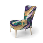 Fauteuil d'appoint à motif abstrait – Violet / Vert / Doré, Cadre moderne contemporain en polyester et bois, Utilisateur unique