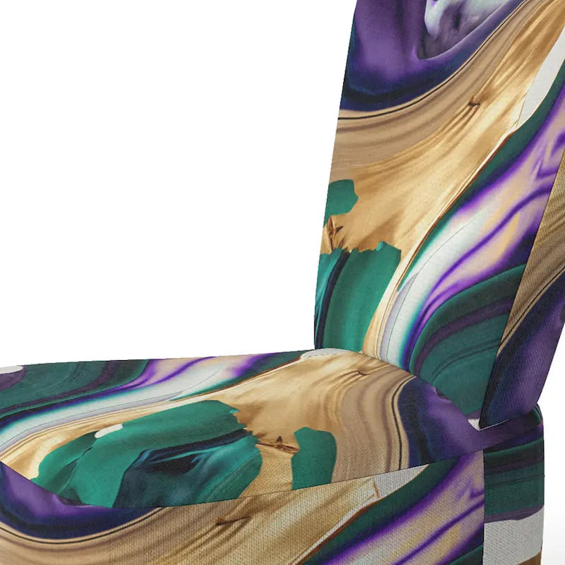 Fauteuil d'appoint à motif abstrait – Violet / Vert / Doré, Cadre moderne contemporain en polyester et bois, Utilisateur unique