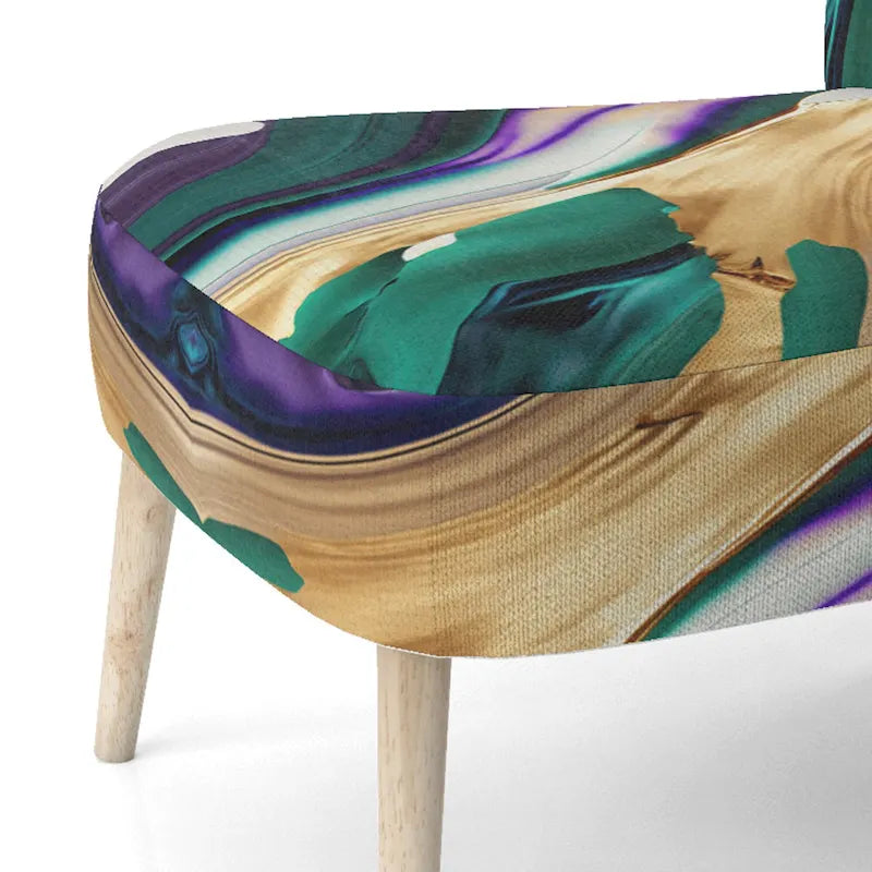 Fauteuil d'appoint à motif abstrait – Violet / Vert / Doré, Cadre moderne contemporain en polyester et bois, Utilisateur unique