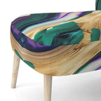 Fauteuil d'appoint à motif abstrait – Violet / Vert / Doré, Cadre moderne contemporain en polyester et bois, Utilisateur unique