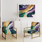 Fauteuil d'appoint à motif abstrait – Violet / Vert / Doré, Cadre moderne contemporain en polyester et bois, Utilisateur unique