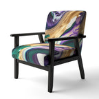 Fauteuil d'appoint à motif abstrait – Violet / Vert / Doré, Cadre moderne contemporain en polyester et bois, Utilisateur unique