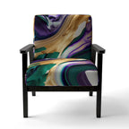 Fauteuil d'appoint à motif abstrait – Violet / Vert / Doré, Cadre moderne contemporain en polyester et bois, Utilisateur unique