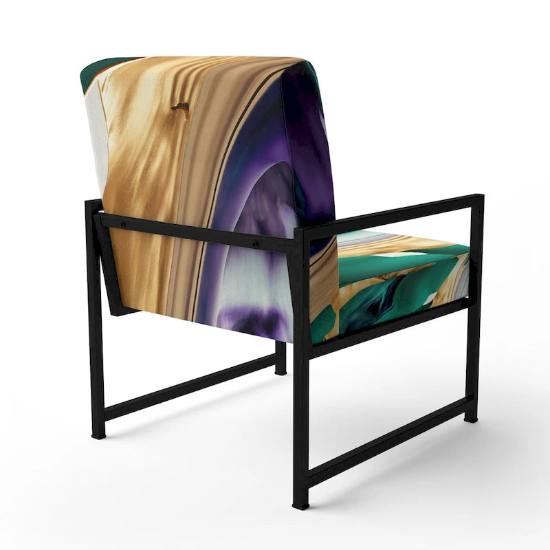 Fauteuil d'appoint à motif abstrait – Violet / Vert / Doré, Cadre moderne contemporain en polyester et bois, Utilisateur unique