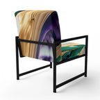 Fauteuil d'appoint à motif abstrait – Violet / Vert / Doré, Cadre moderne contemporain en polyester et bois, Utilisateur unique