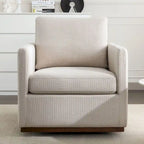 Fauteuil pivotant d'appoint Mid-Century Modern – Beige / Jaune moutarde / Gris clair / Bleu, base en lin et bois d'hévéa, une place