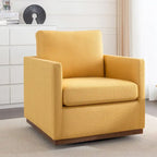Fauteuil pivotant d'appoint Mid-Century Modern – Beige / Jaune moutarde / Gris clair / Bleu, base en lin et bois d'hévéa, une place
