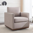 Fauteuil pivotant d'appoint Mid-Century Modern – Beige / Jaune moutarde / Gris clair / Bleu, base en lin et bois d'hévéa, une place