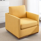 Fauteuil pivotant d'appoint Mid-Century Modern – Beige / Jaune moutarde / Gris clair / Bleu, base en lin et bois d'hévéa, une place