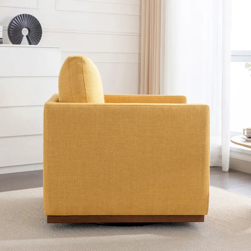 Fauteuil pivotant d'appoint Mid-Century Modern – Beige / Jaune moutarde / Gris clair / Bleu, base en lin et bois d'hévéa, une place