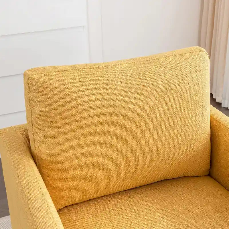 Fauteuil pivotant d'appoint Mid-Century Modern – Beige / Jaune moutarde / Gris clair / Bleu, base en lin et bois d'hévéa, une place