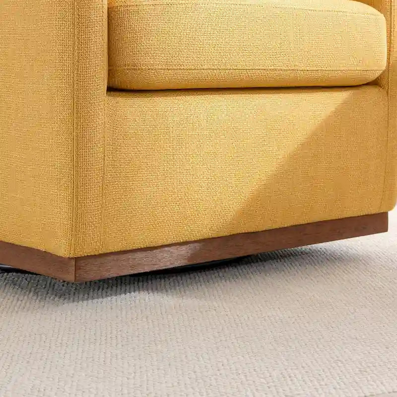 Fauteuil pivotant d'appoint Mid-Century Modern – Beige / Jaune moutarde / Gris clair / Bleu, base en lin et bois d'hévéa, une place