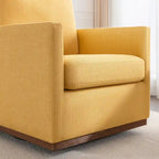 Fauteuil pivotant d'appoint Mid-Century Modern – Beige / Jaune moutarde / Gris clair / Bleu, base en lin et bois d'hévéa, une place