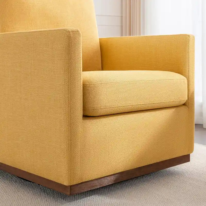 Fauteuil pivotant d'appoint Mid-Century Modern – Beige / Jaune moutarde / Gris clair / Bleu, base en lin et bois d'hévéa, une place