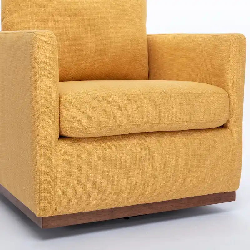 Fauteuil pivotant d'appoint Mid-Century Modern – Beige / Jaune moutarde / Gris clair / Bleu, base en lin et bois d'hévéa, une place