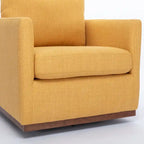 Fauteuil pivotant d'appoint Mid-Century Modern – Beige / Jaune moutarde / Gris clair / Bleu, base en lin et bois d'hévéa, une place