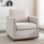 Fauteuil pivotant d'appoint Mid-Century Modern – Beige / Jaune moutarde / Gris clair / Bleu, base en lin et bois d'hévéa, une place