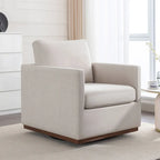 Fauteuil pivotant d'appoint Mid-Century Modern – Beige / Jaune moutarde / Gris clair / Bleu, base en lin et bois d'hévéa, une place