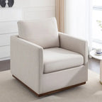 Fauteuil pivotant d'appoint Mid-Century Modern – Beige / Jaune moutarde / Gris clair / Bleu, base en lin et bois d'hévéa, une place