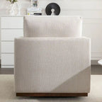 Fauteuil pivotant d'appoint Mid-Century Modern – Beige / Jaune moutarde / Gris clair / Bleu, base en lin et bois d'hévéa, une place