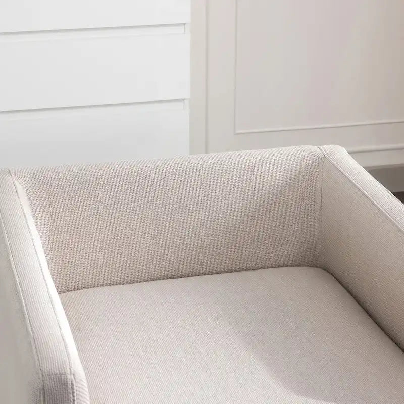 Fauteuil pivotant d'appoint Mid-Century Modern – Beige / Jaune moutarde / Gris clair / Bleu, base en lin et bois d'hévéa, une place