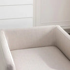 Fauteuil pivotant d'appoint Mid-Century Modern – Beige / Jaune moutarde / Gris clair / Bleu, base en lin et bois d'hévéa, une place
