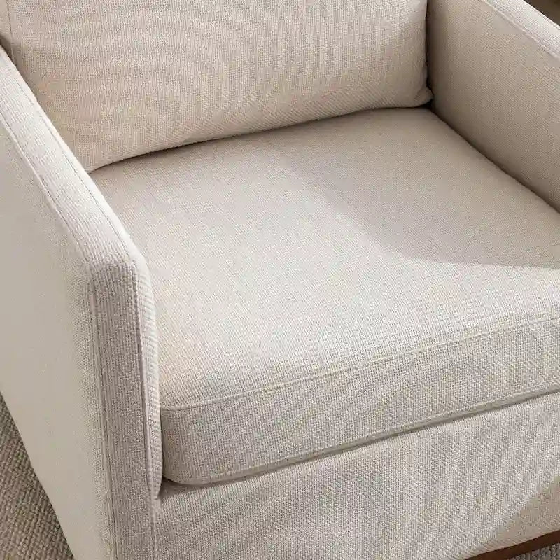Fauteuil pivotant d'appoint Mid-Century Modern – Beige / Jaune moutarde / Gris clair / Bleu, base en lin et bois d'hévéa, une place
