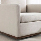 Fauteuil pivotant d'appoint Mid-Century Modern – Beige / Jaune moutarde / Gris clair / Bleu, base en lin et bois d'hévéa, une place