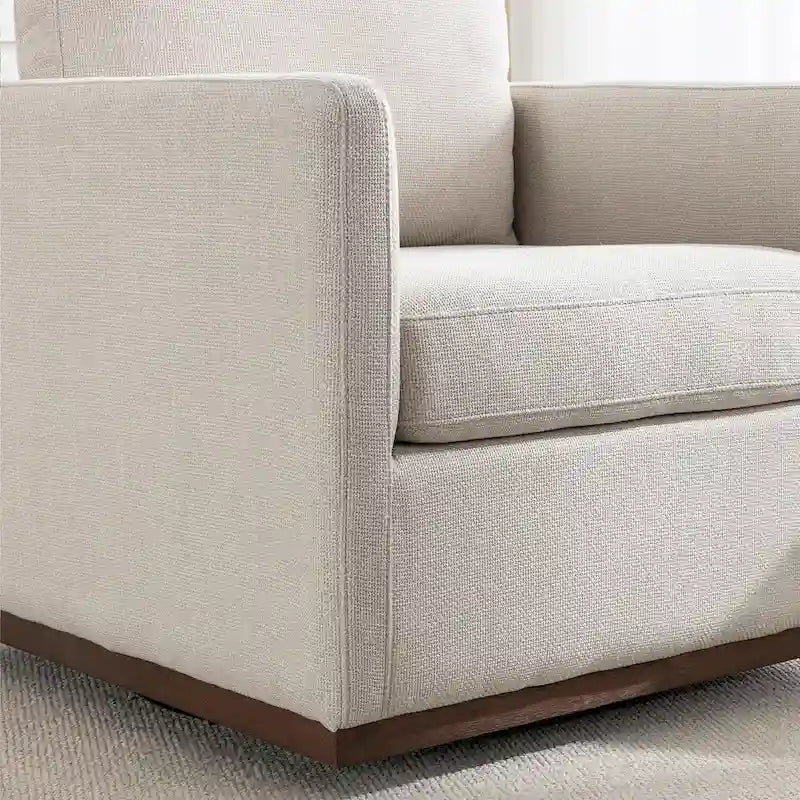 Fauteuil pivotant d'appoint Mid-Century Modern – Beige / Jaune moutarde / Gris clair / Bleu, base en lin et bois d'hévéa, une place