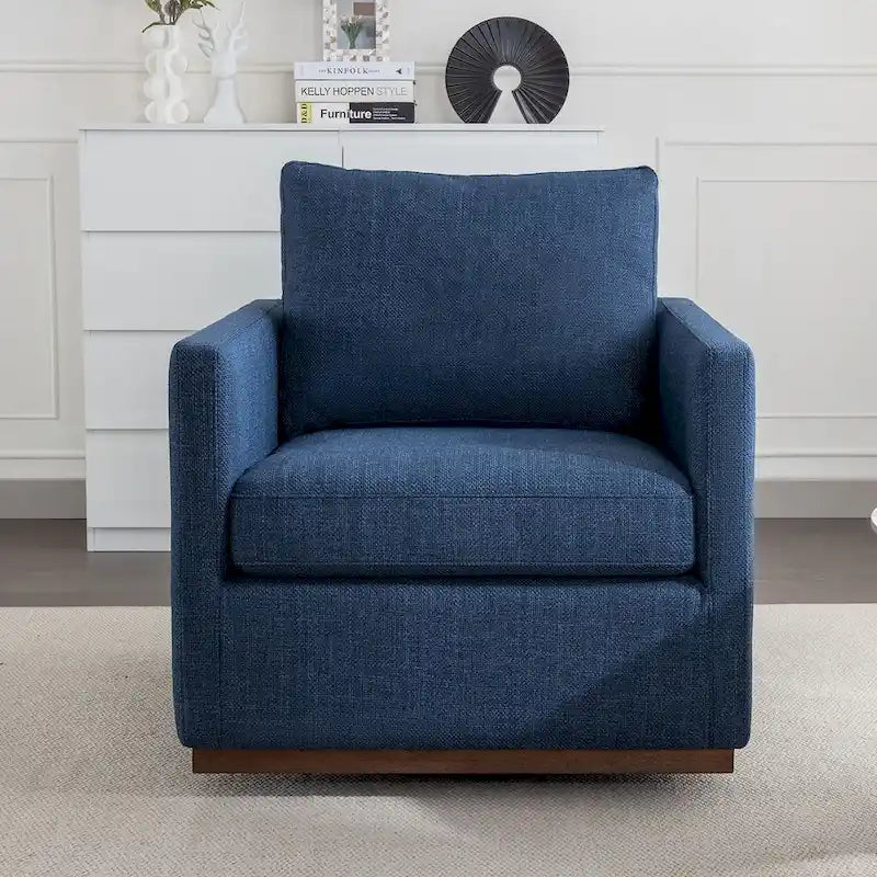 Fauteuil pivotant d'appoint Mid-Century Modern – Beige / Jaune moutarde / Gris clair / Bleu, base en lin et bois d'hévéa, une place