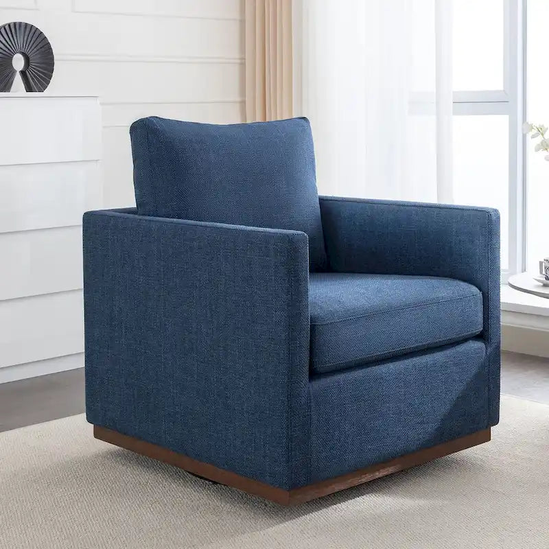 Fauteuil pivotant d'appoint Mid-Century Modern – Beige / Jaune moutarde / Gris clair / Bleu, base en lin et bois d'hévéa, une place