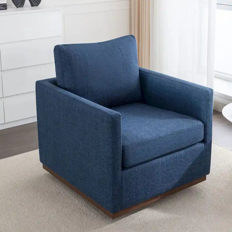 Fauteuil pivotant d'appoint Mid-Century Modern – Beige / Jaune moutarde / Gris clair / Bleu, base en lin et bois d'hévéa, une place