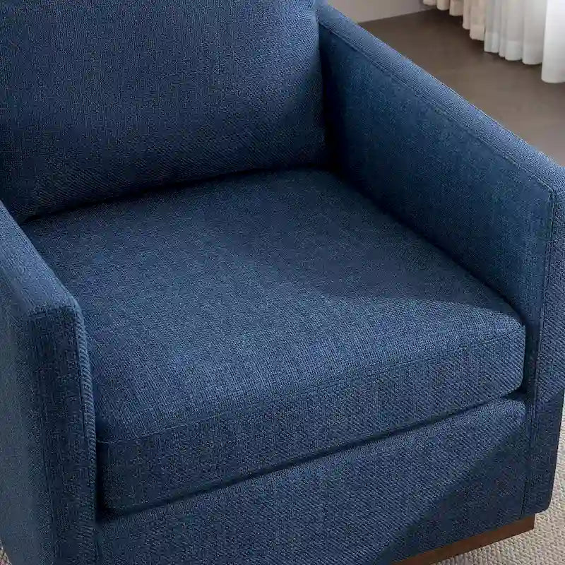 Fauteuil pivotant d'appoint Mid-Century Modern – Beige / Jaune moutarde / Gris clair / Bleu, base en lin et bois d'hévéa, une place