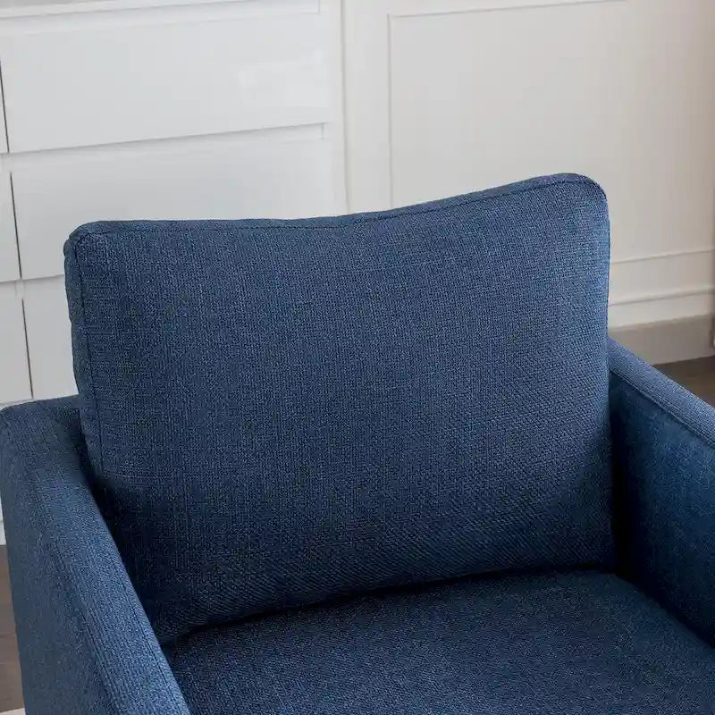 Fauteuil pivotant d'appoint Mid-Century Modern – Beige / Jaune moutarde / Gris clair / Bleu, base en lin et bois d'hévéa, une place