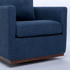 Fauteuil pivotant d'appoint Mid-Century Modern – Beige / Jaune moutarde / Gris clair / Bleu, base en lin et bois d'hévéa, une place