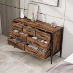 Commode en bois à 7 tiroirs – Marron / Gris, MDF et cadre en acier, 1 à 2 utilisateurs