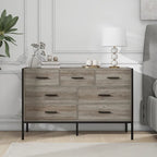 Commode en bois à 7 tiroirs – Marron / Gris, MDF et cadre en acier, 1 à 2 utilisateurs
