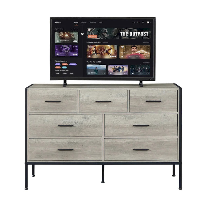 Commode en bois à 7 tiroirs – Marron / Gris, MDF et cadre en acier, 1 à 2 utilisateurs