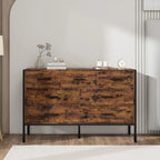 Commode en bois à 7 tiroirs – Marron / Gris, MDF et cadre en acier, 1 à 2 utilisateurs