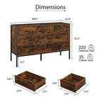 Commode en bois à 7 tiroirs – Marron / Gris, MDF et cadre en acier, 1 à 2 utilisateurs