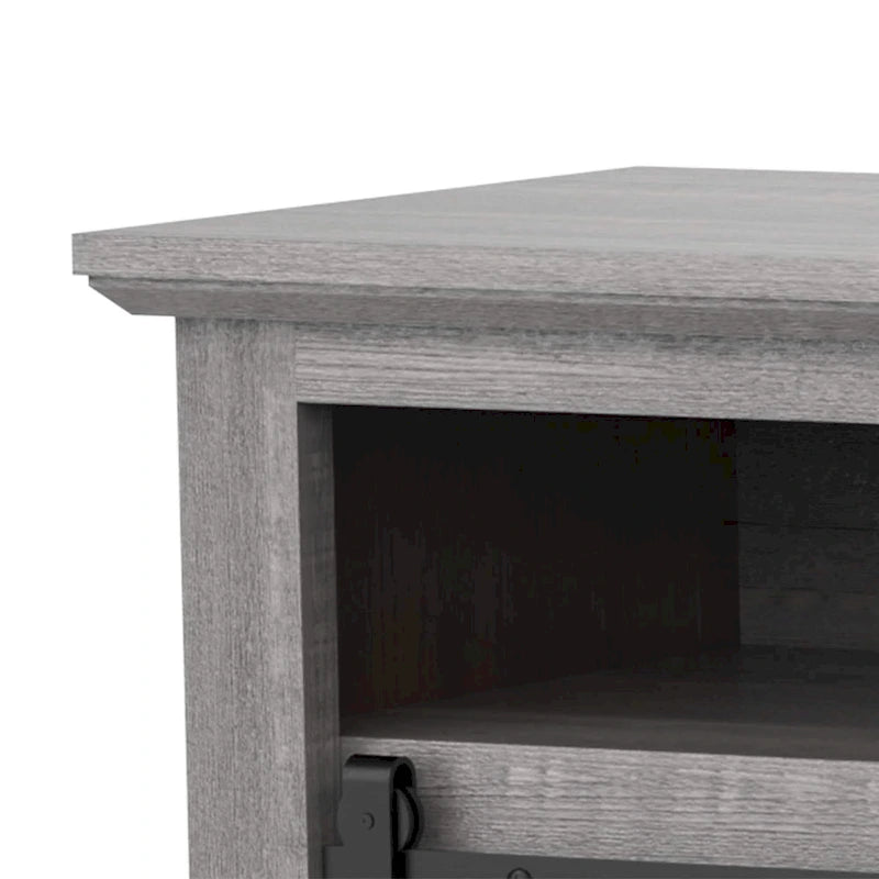 Meuble TV gris style ferme avec portes coulissantes pour téléviseurs jusqu'à 78 po