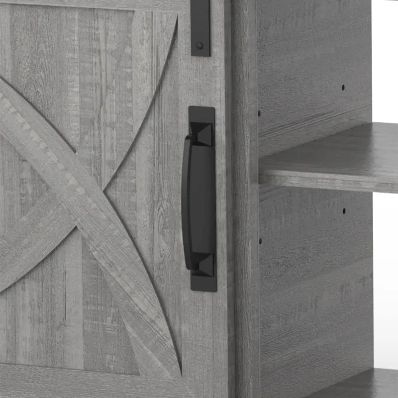 Meuble TV gris style ferme avec portes coulissantes pour téléviseurs jusqu'à 78 po