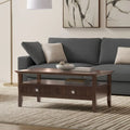 Table basse rectangulaire avec 2 tiroirs et étagère – Marron foncé, Bois massif de style transitionnel, 1 à 2 utilisateurs
