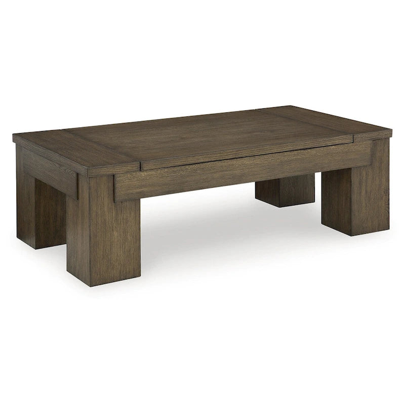 Table basse relevable – Marron chaud, Placage de chêne contemporain et Bois massif, 1-2 utilisateurs
