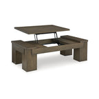 Table basse relevable – Marron chaud, Placage de chêne contemporain et Bois massif, 1-2 utilisateurs