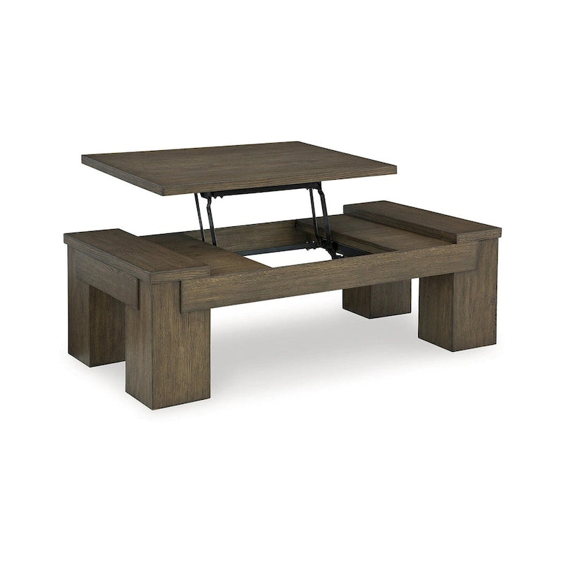 Table basse relevable – Marron chaud, Placage de chêne contemporain et Bois massif, 1-2 utilisateurs